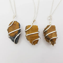 Gelber Tigerauge-Rohstein Halskette – 3-4cm, Handgefertigt - World of Crystals