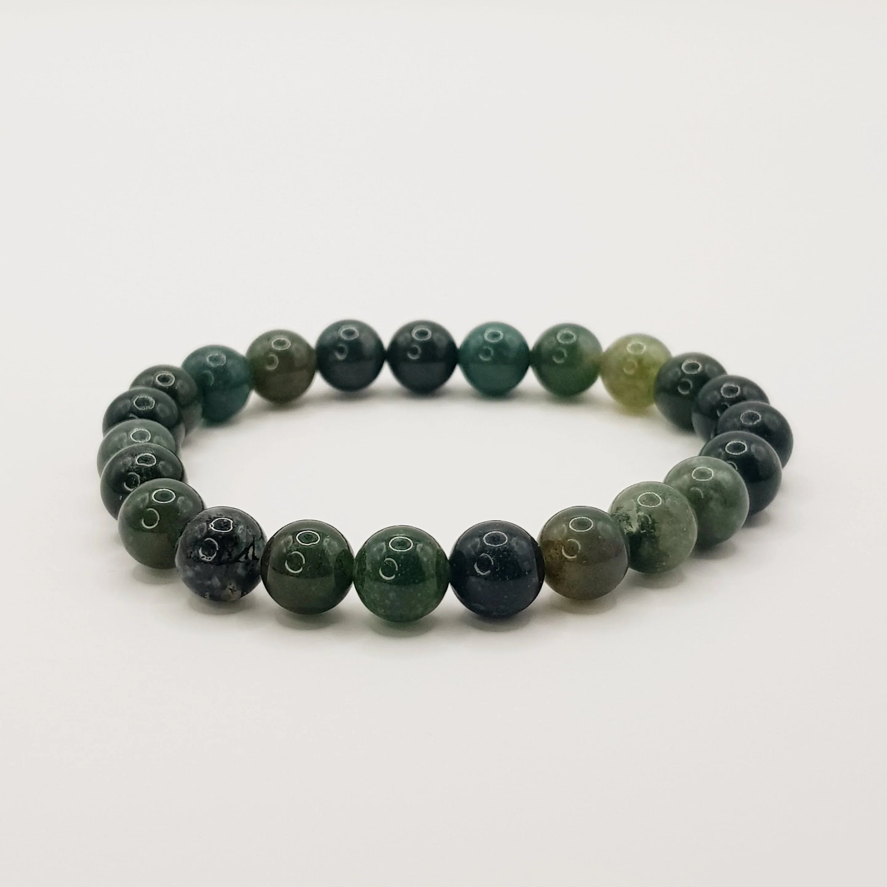 Moosachat-Perlenarmband – One-Size, Dehnbar, Handgefertigt - World of Crystals