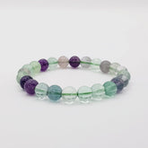 Regenbogen Fluorit-Perlenarmband – One-Size, Dehnbar, Handgefertigt - World of Crystals