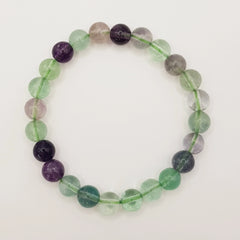 Regenbogen Fluorit-Perlenarmband – One-Size, Dehnbar, Handgefertigt - World of Crystals