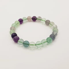 Regenbogen Fluorit-Perlenarmband – One-Size, Dehnbar, Handgefertigt - World of Crystals