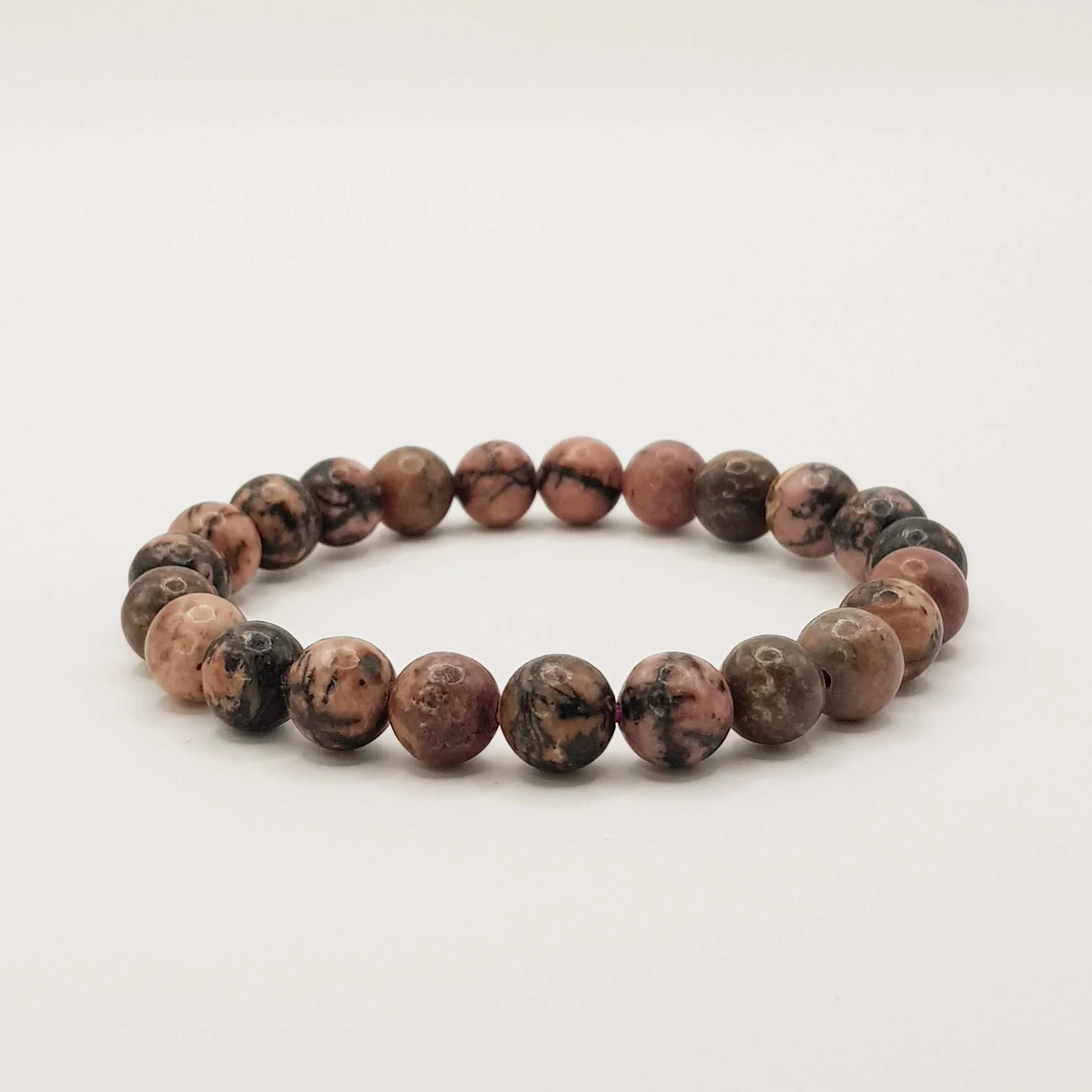 Rhodonit-Perlenarmband – One-Size, Dehnbar, Handgefertigt - World of Crystals