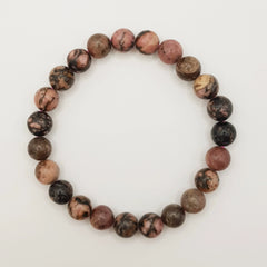 Rhodonit-Perlenarmband – One-Size, Dehnbar, Handgefertigt - World of Crystals