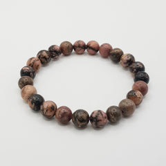Rhodonit-Perlenarmband – One-Size, Dehnbar, Handgefertigt - World of Crystals