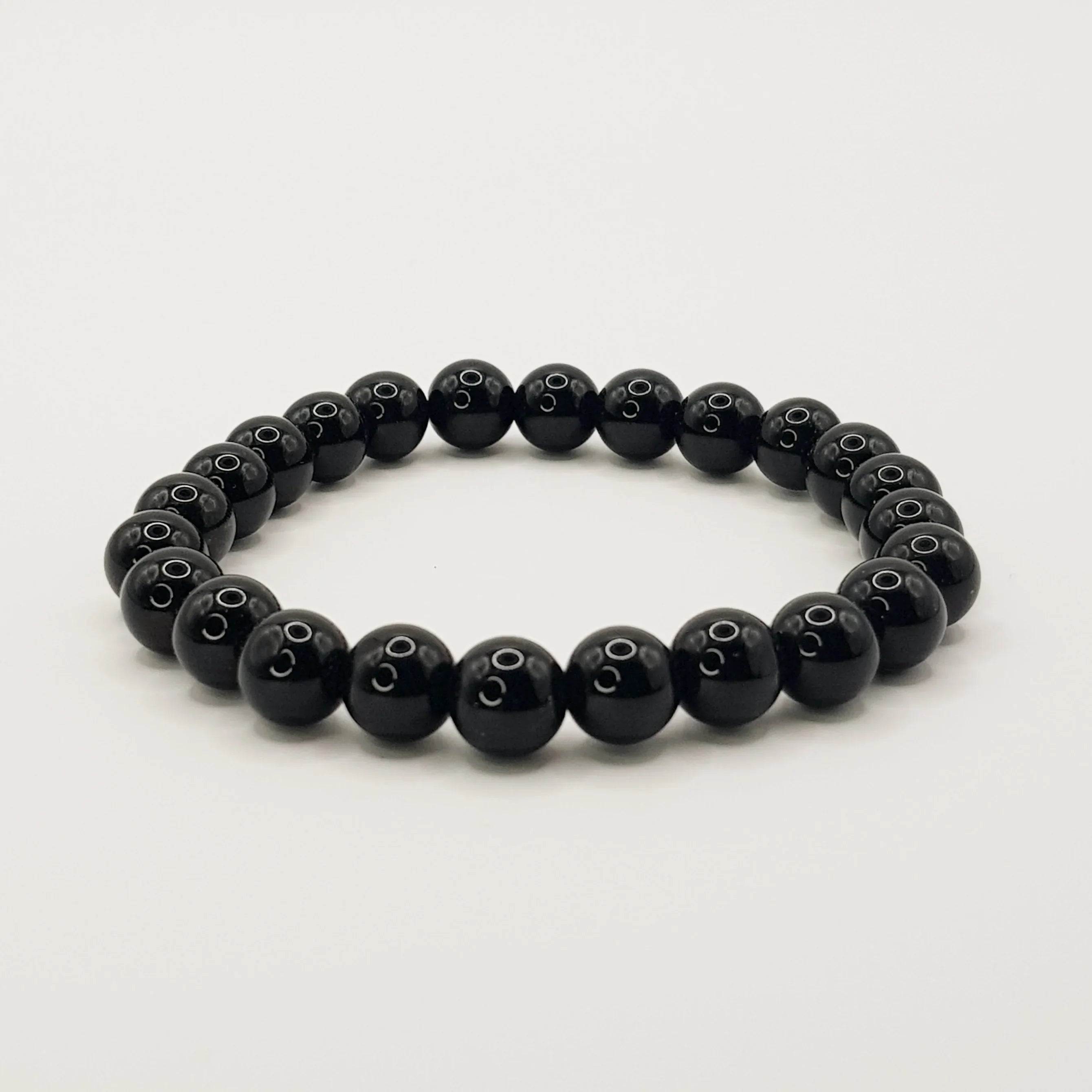 Schwarzer Obsidian-Perlenarmband – One-Size, Dehnbar, Handgefertigt - World of Crystals