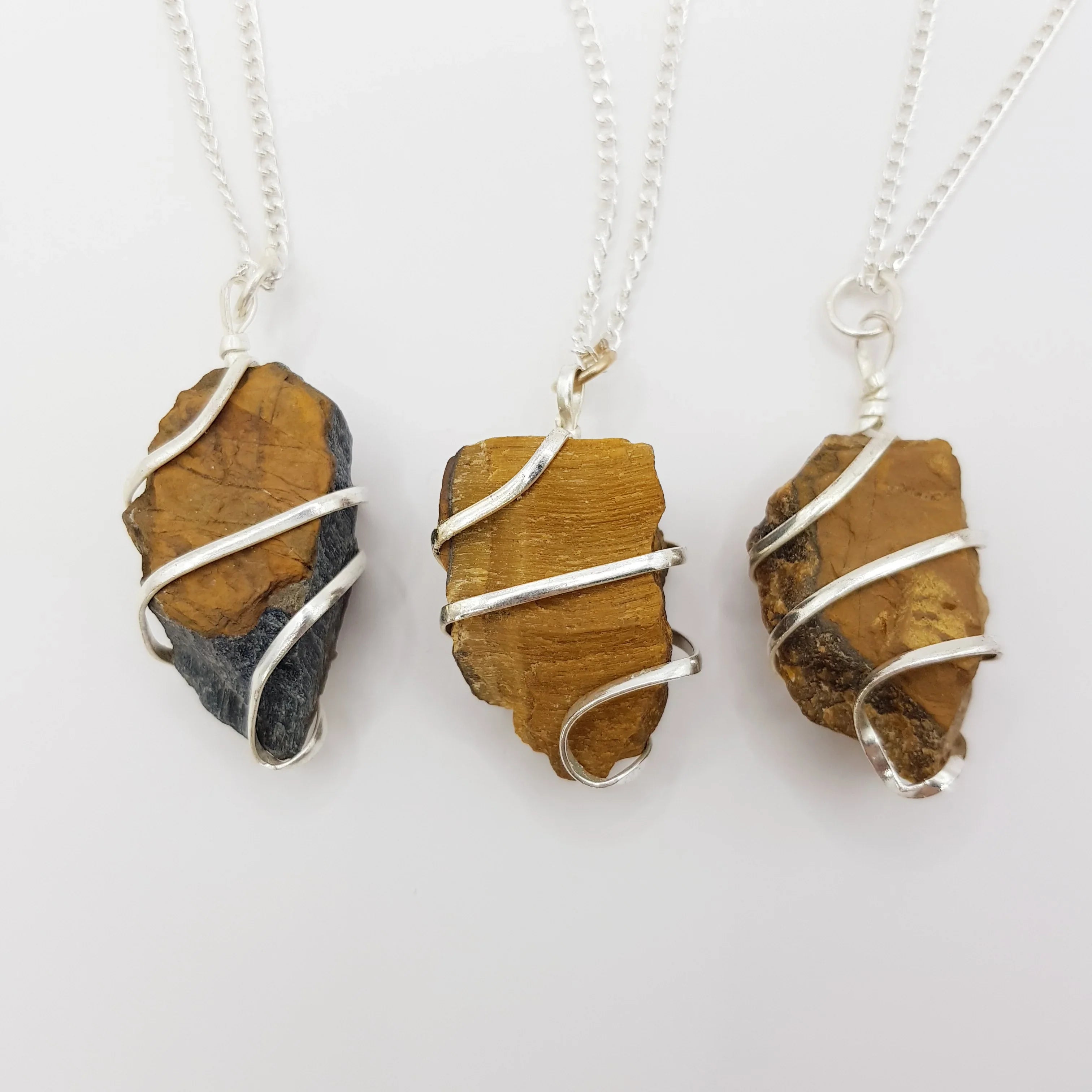 Gelber Tigerauge-Rohstein Halskette – 3-4cm, Handgefertigt - World of Crystals