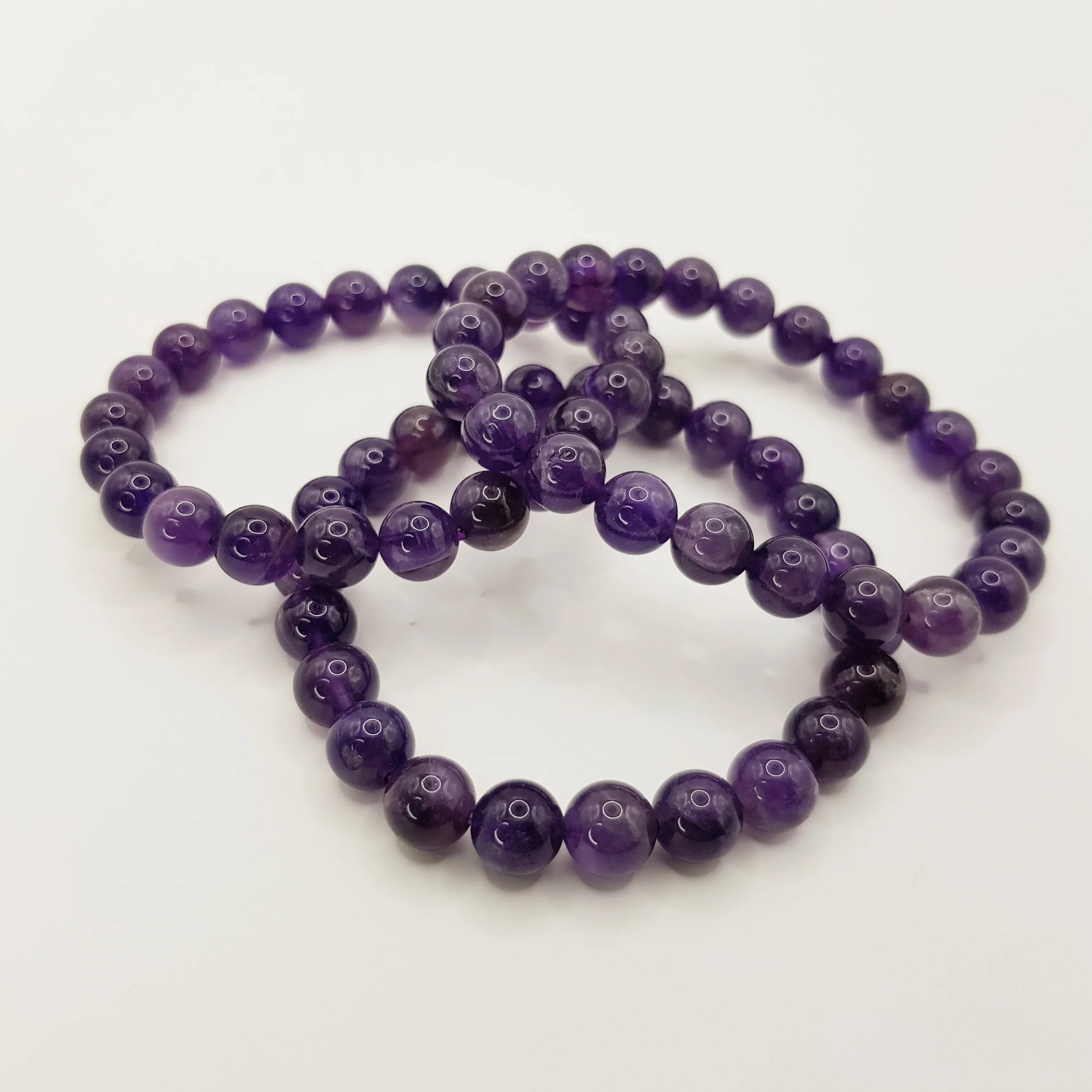 Amethyst-Perlenarmband – One-Size, Dehnbar, Handgefertigt - World of Crystals