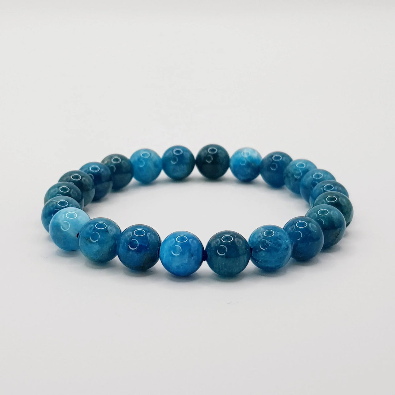 Blauer Apatit-Perlenarmband – One-Size, Dehnbar, Handgefertigt - World of Crystals