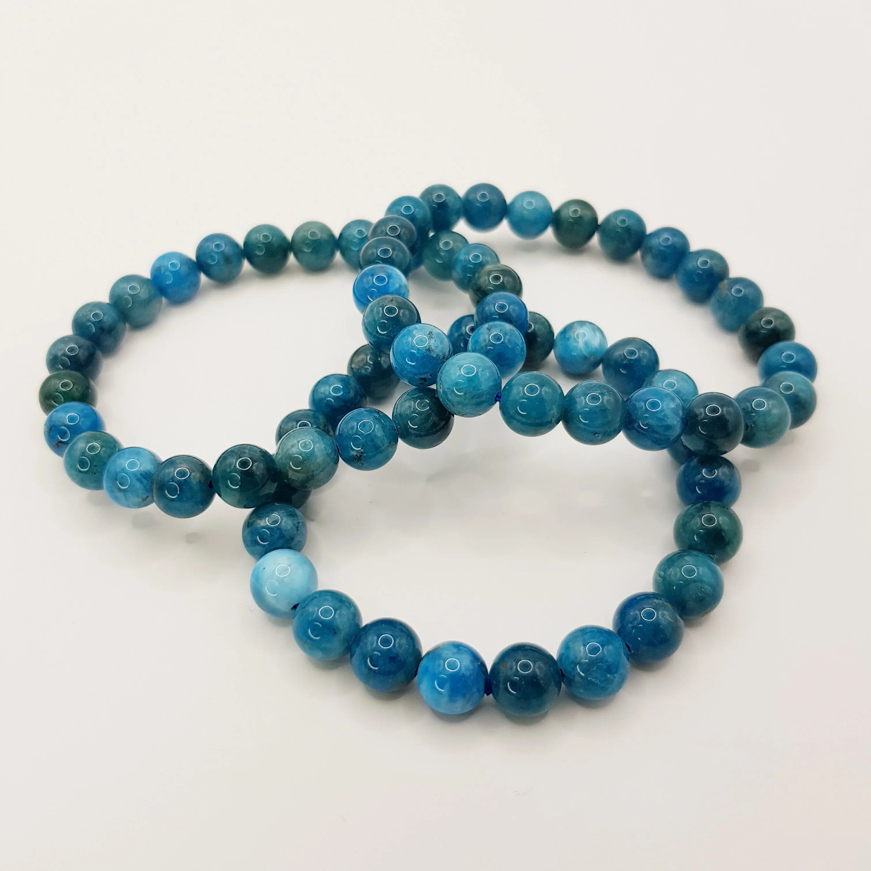 Blauer Apatit-Perlenarmband – One-Size, Dehnbar, Handgefertigt - World of Crystals