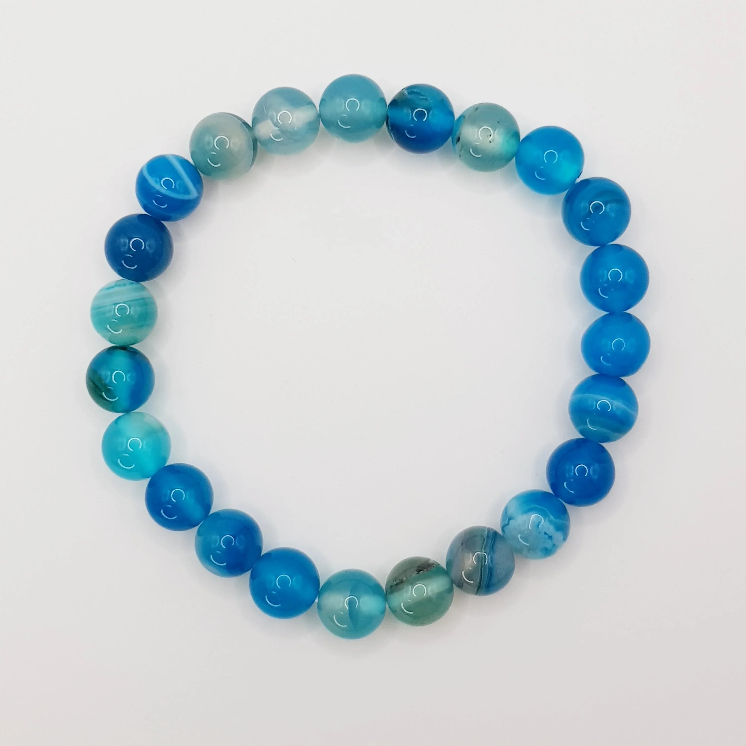 Blauer Onyx-Perlenarmband – One-Size, Dehnbar, Handgefertigt - World of Crystals