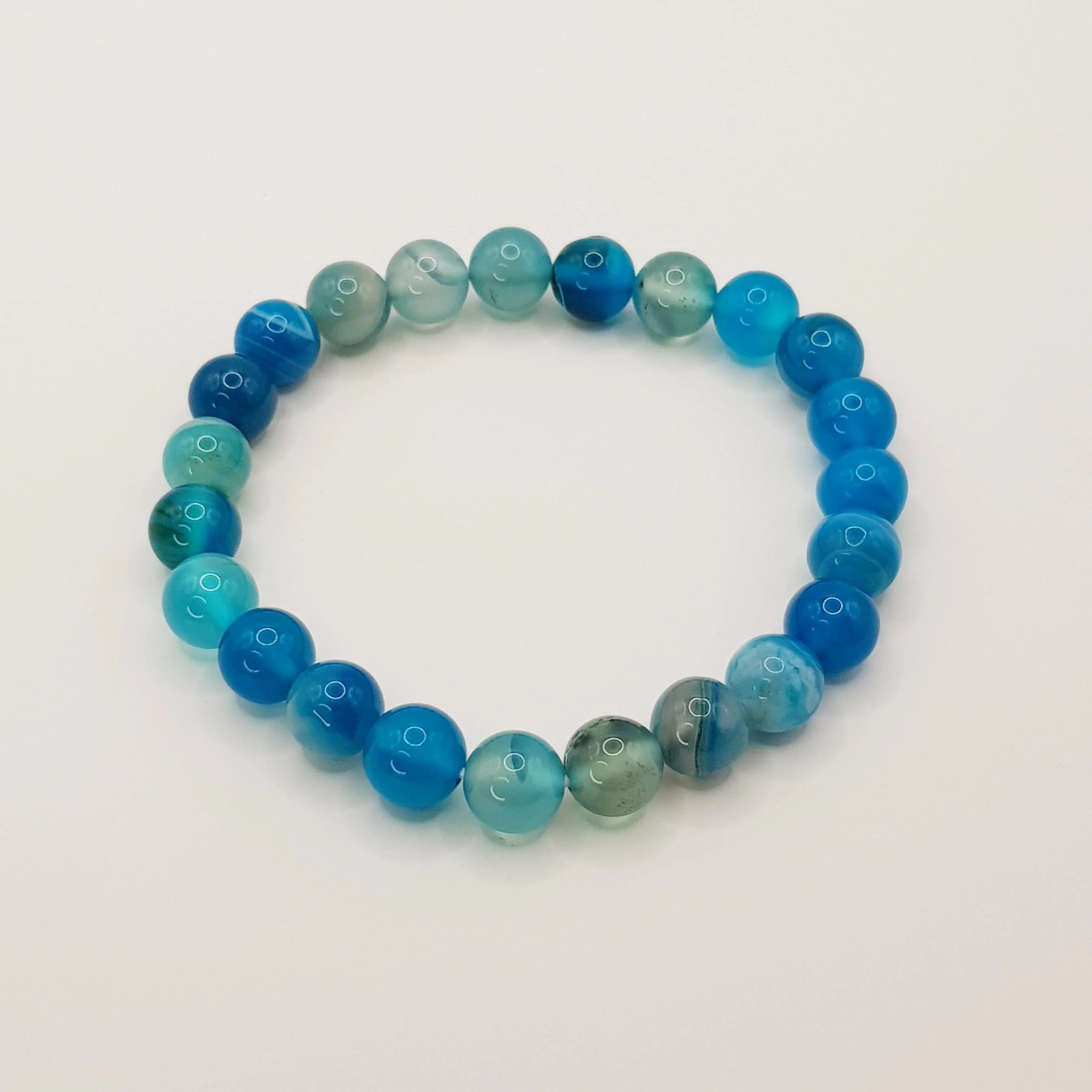 Blauer Onyx-Perlenarmband – One-Size, Dehnbar, Handgefertigt - World of Crystals