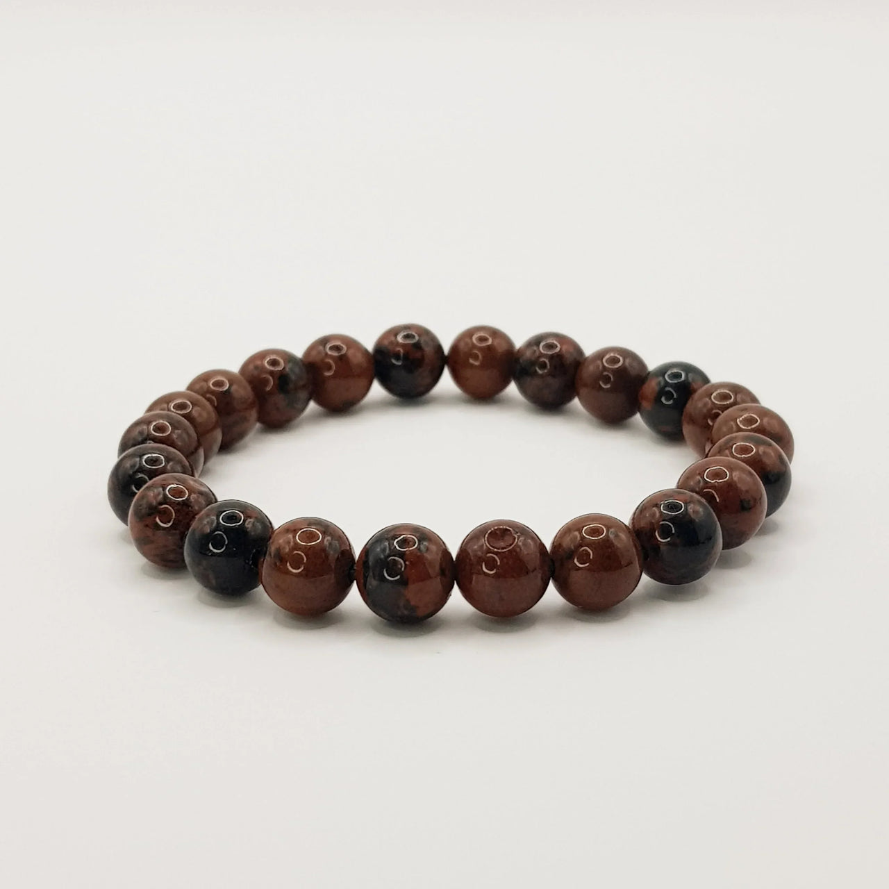 Mahagoni Obsidian-Perlenarmband – One-Size, Dehnbar, Handgefertigt - World of Crystals