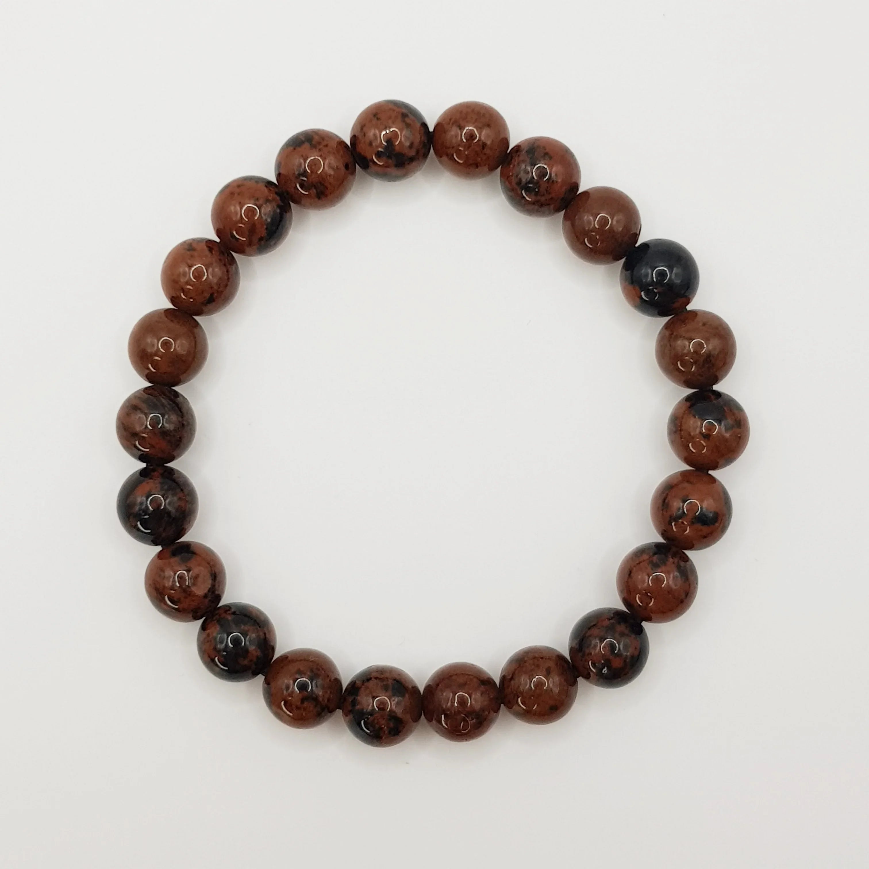 Mahagoni Obsidian-Perlenarmband – One-Size, Dehnbar, Handgefertigt - World of Crystals