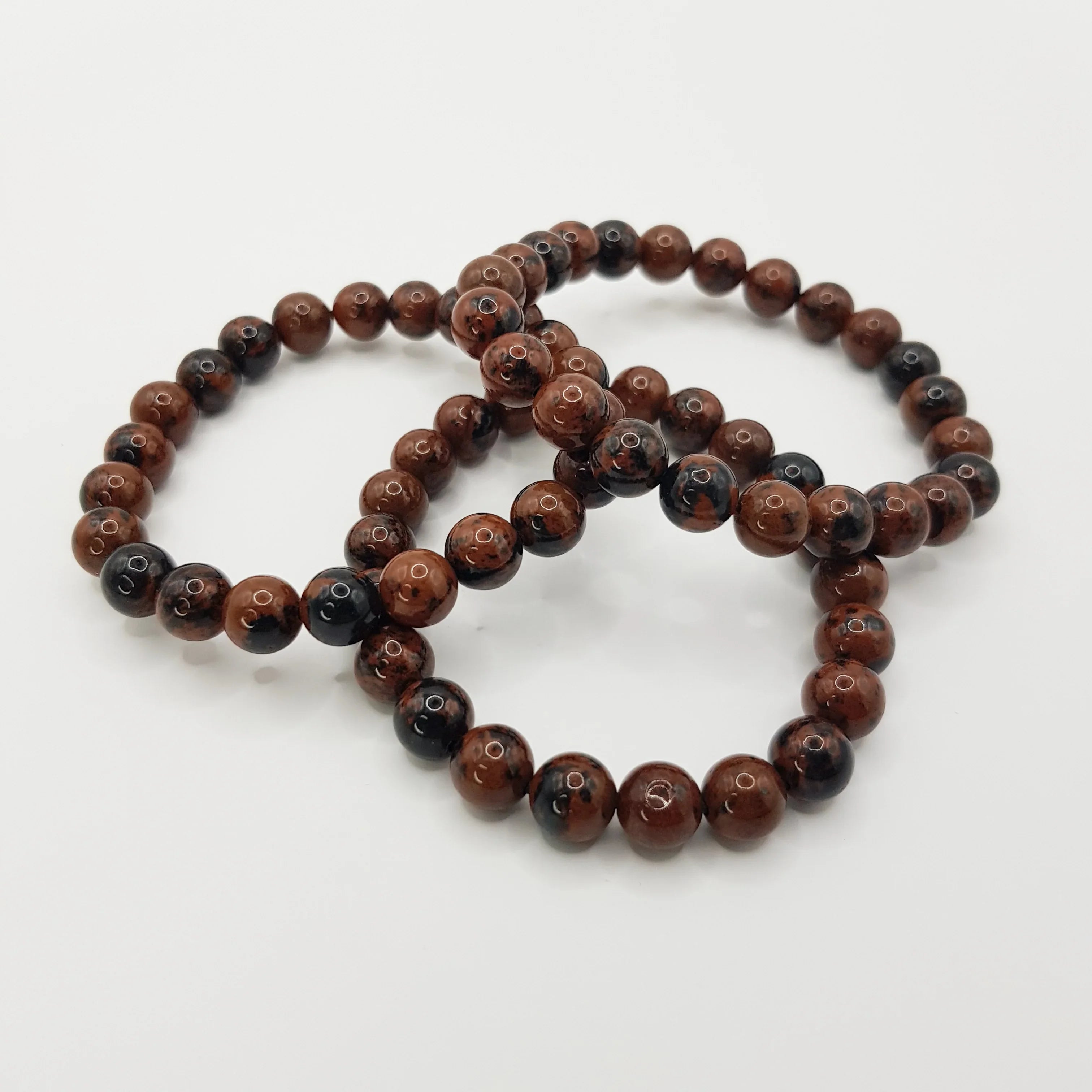 Mahagoni Obsidian-Perlenarmband – One-Size, Dehnbar, Handgefertigt - World of Crystals