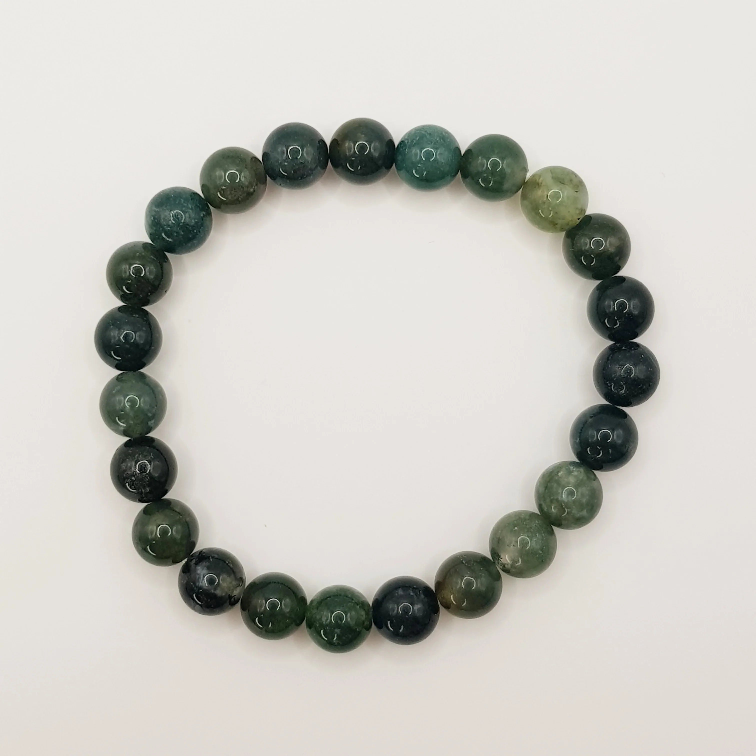 Moosachat-Perlenarmband – One-Size, Dehnbar, Handgefertigt - World of Crystals