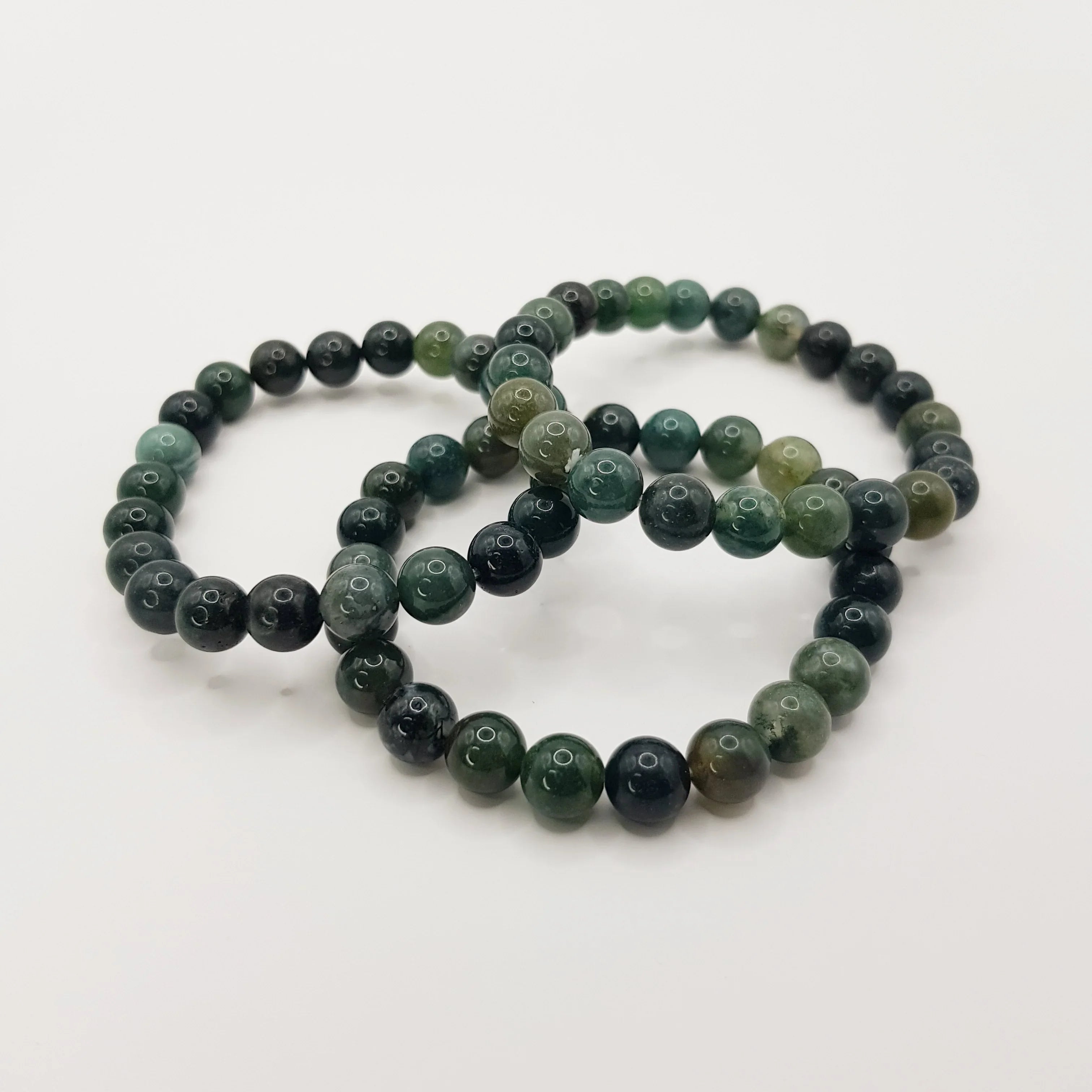 Moosachat-Perlenarmband – One-Size, Dehnbar, Handgefertigt - World of Crystals