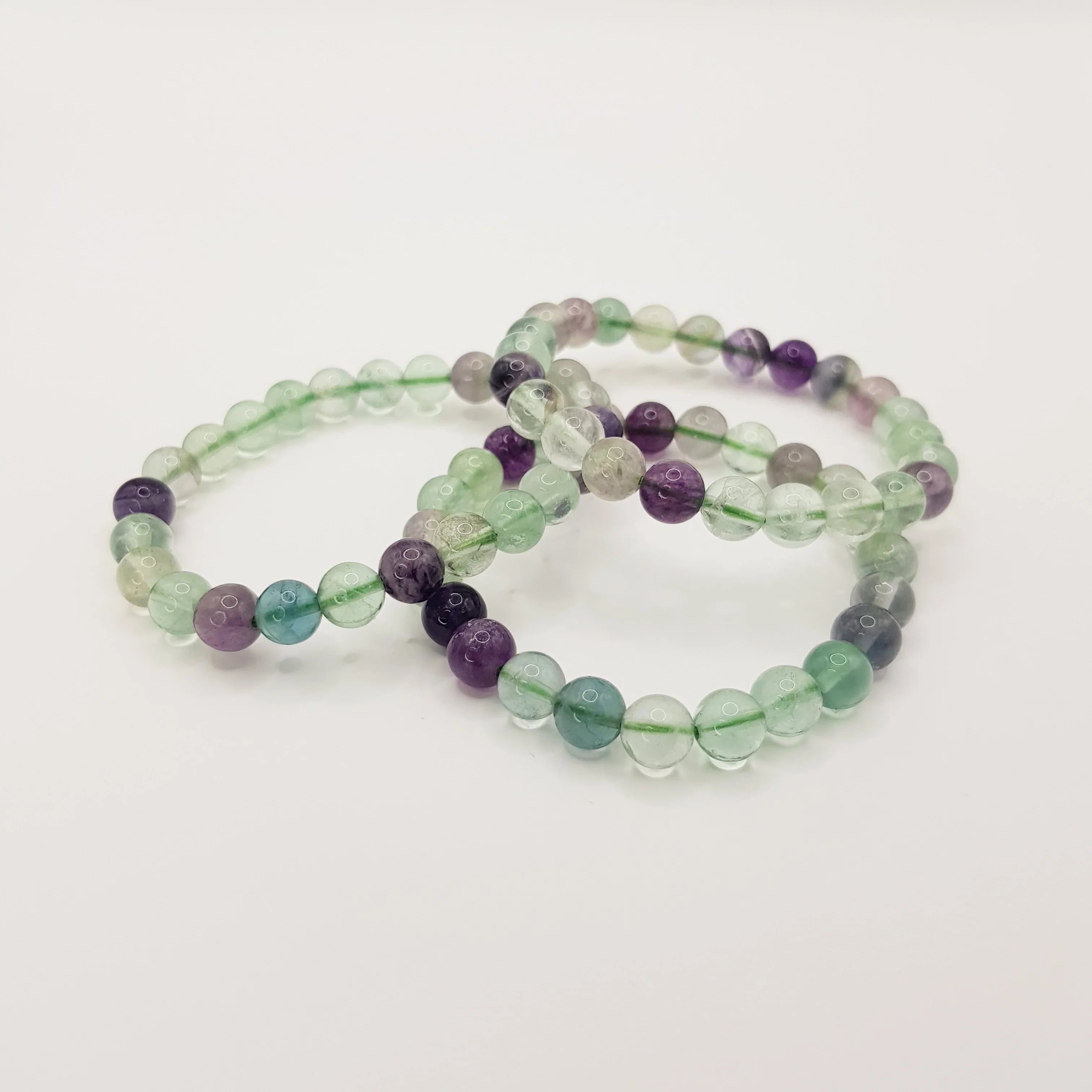 Regenbogen Fluorit-Perlenarmband – One-Size, Dehnbar, Handgefertigt - World of Crystals