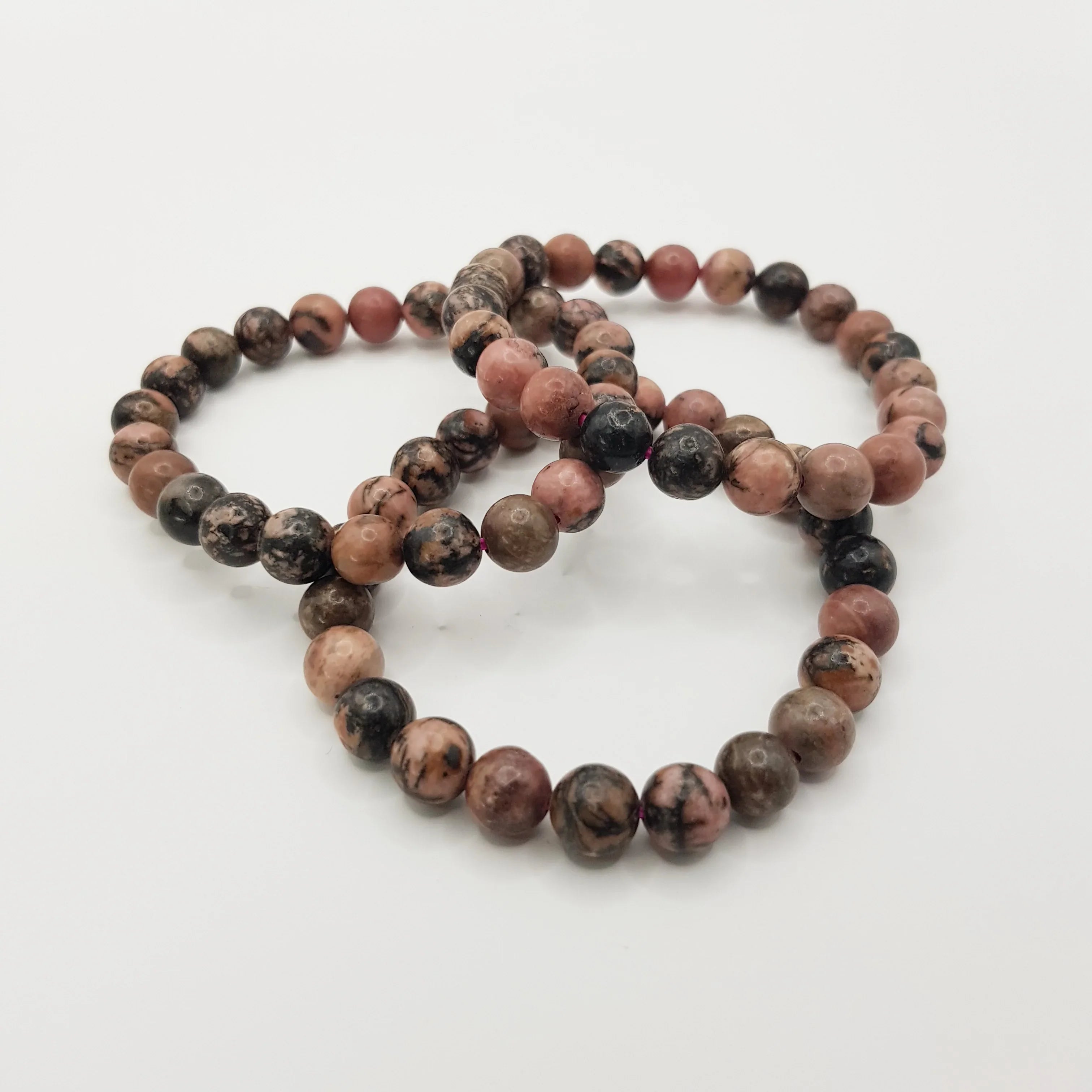 Rhodonit-Perlenarmband – One-Size, Dehnbar, Handgefertigt - World of Crystals