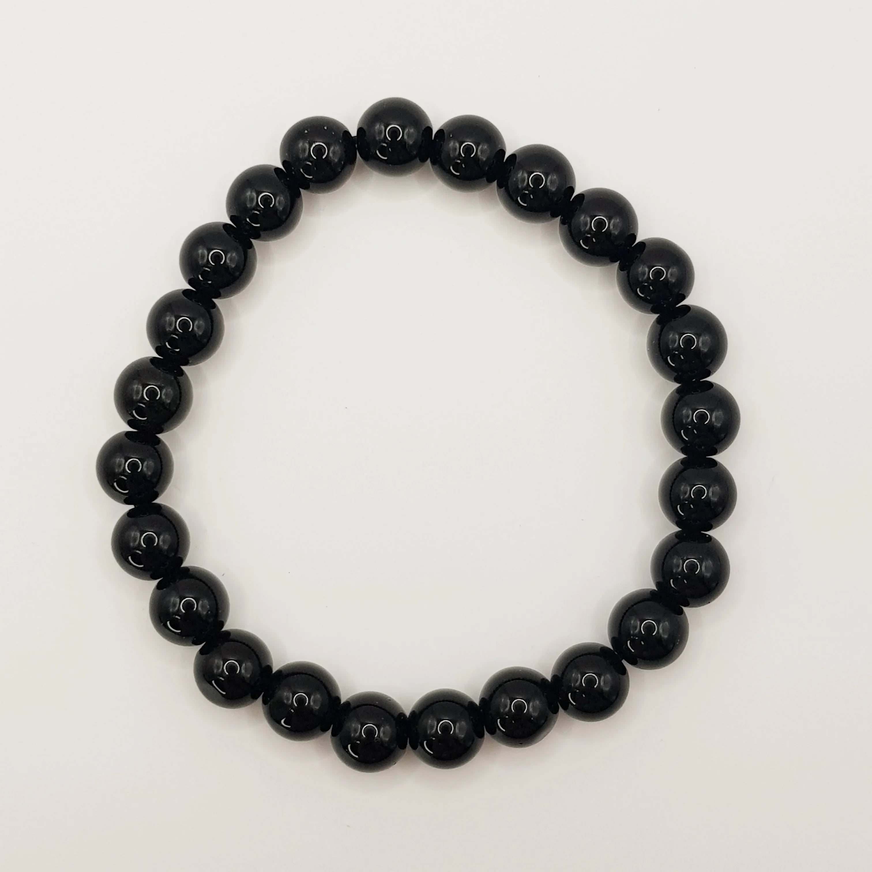 Schwarzer Obsidian-Perlenarmband – One-Size, Dehnbar, Handgefertigt - World of Crystals