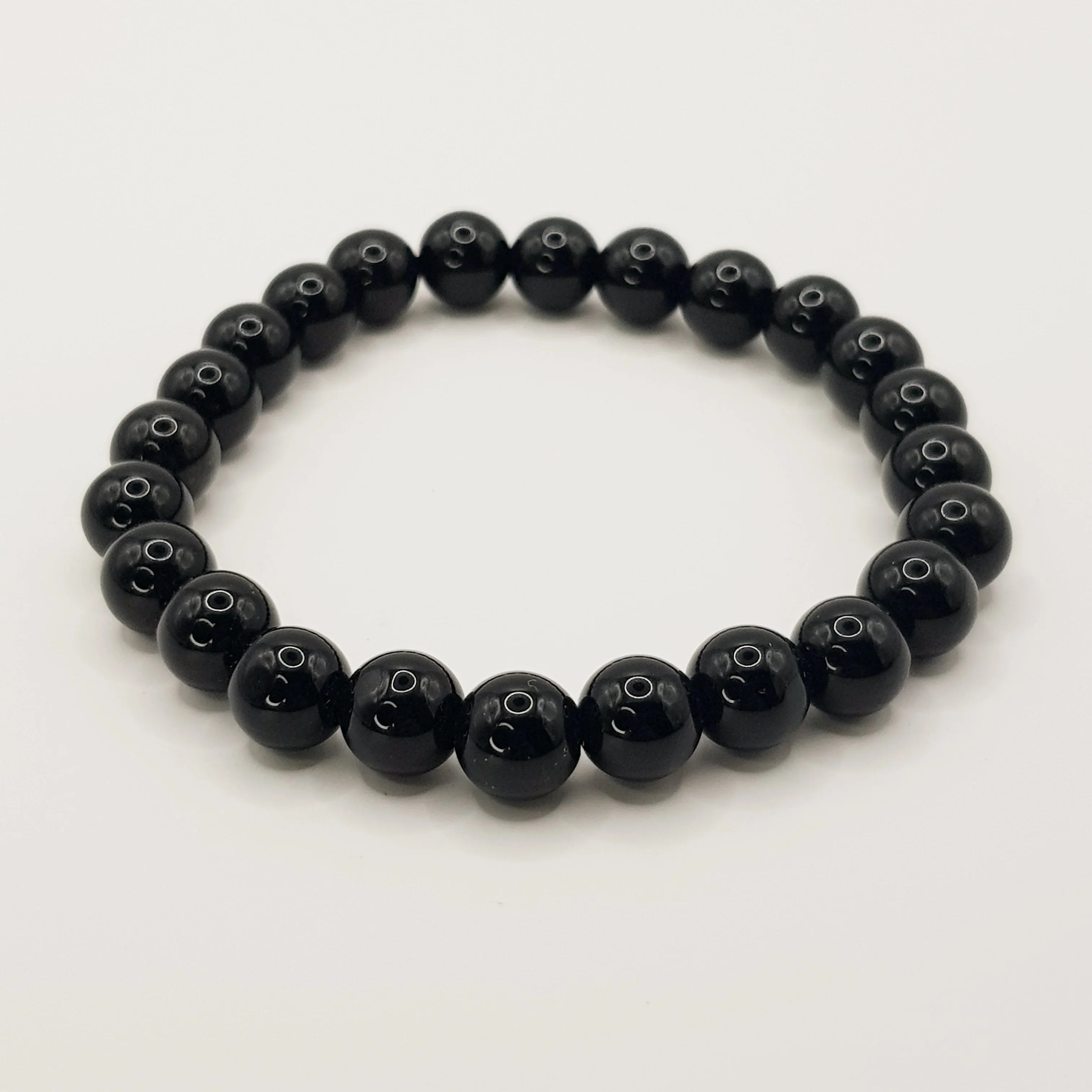 Schwarzer Obsidian-Perlenarmband – One-Size, Dehnbar, Handgefertigt - World of Crystals