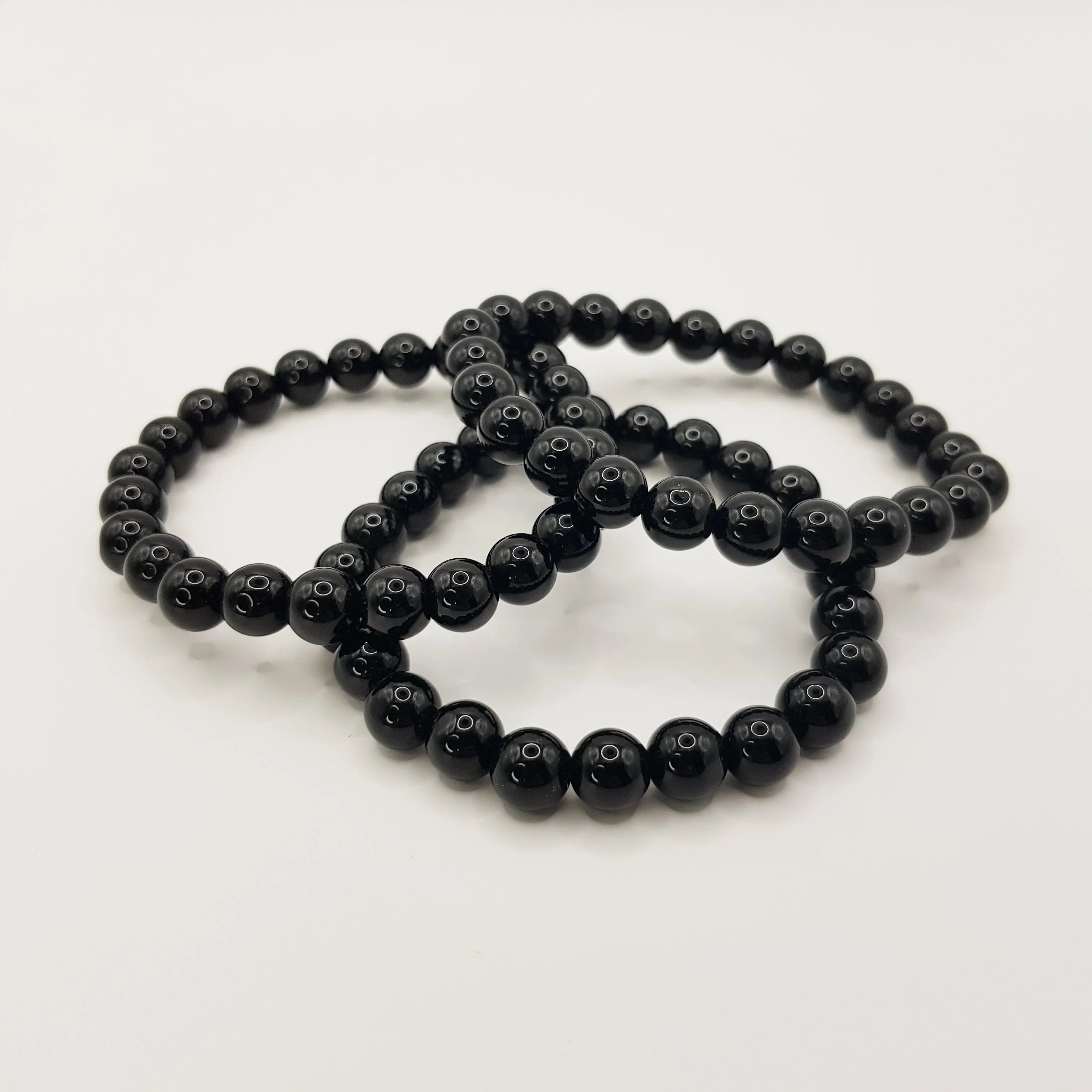 Schwarzer Obsidian-Perlenarmband – One-Size, Dehnbar, Handgefertigt - World of Crystals